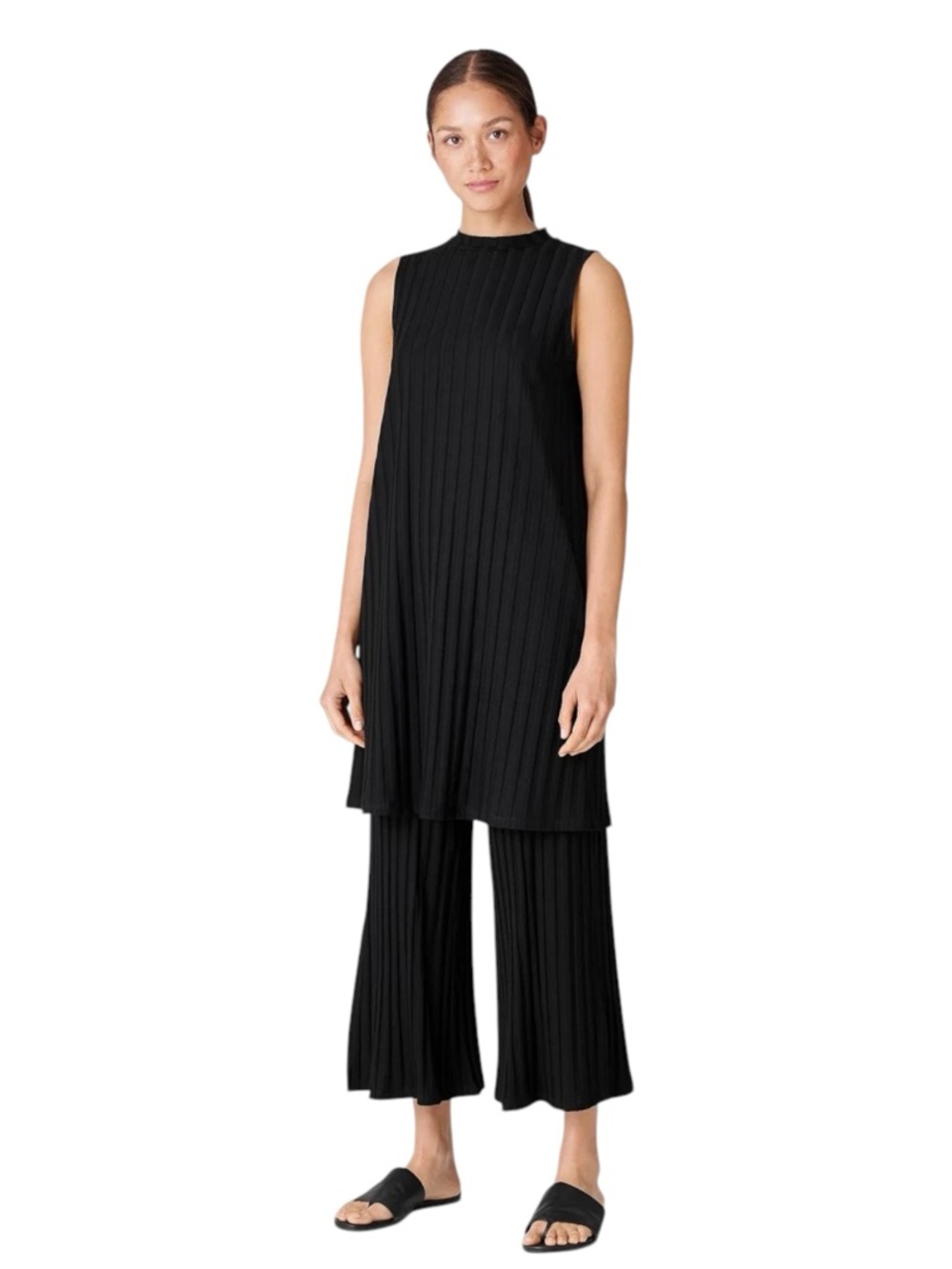 Eileen Fisher Ribbed Mock Neck Dress Women’s Small Black‎ Tencel Knit
